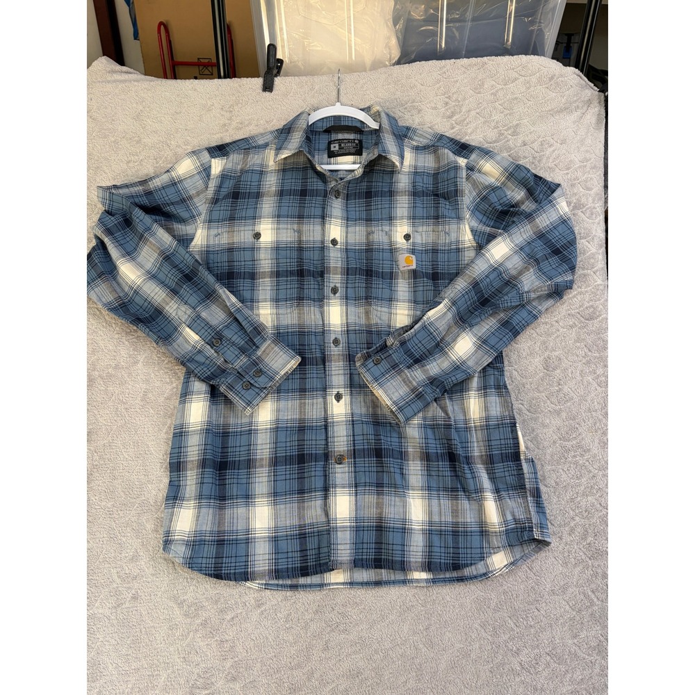 Carhartt Mens Relaxed Fit Plaid Flannel Shirt Blue TW5949-M Medium